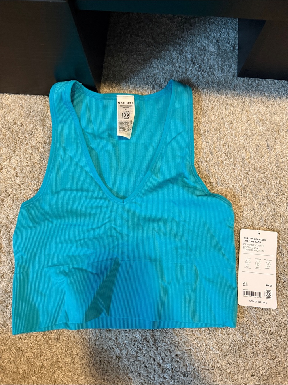 Athleta Turquoise Ribbed V-Neck Crop Tank